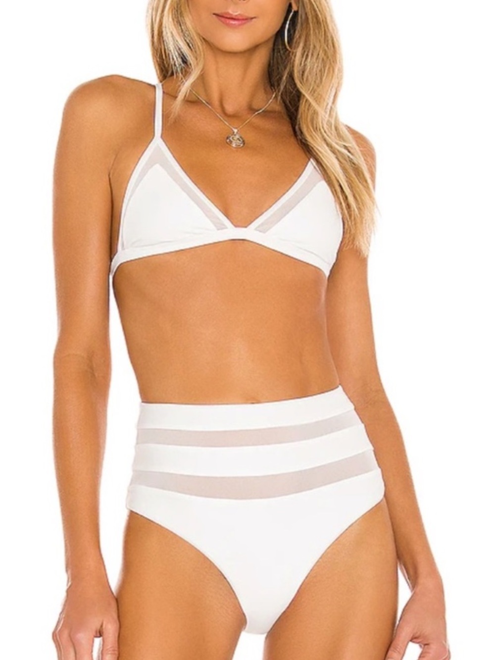 Lovers + Friends White Mesh Bikini Top